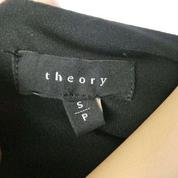 Theory Korla Fountain Structured Short Sleeve Black Blouse Career Versatile Sm - Picture 6 of 10